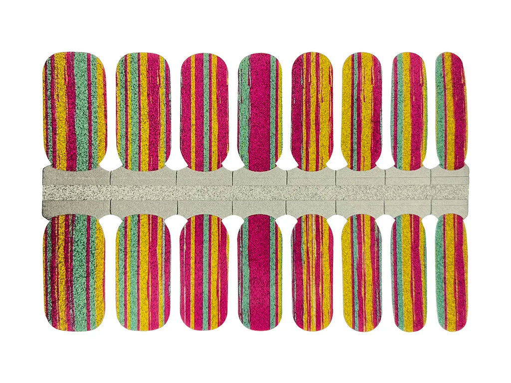 Pink, Yellow and Blue Glitter Stripes - Nail Wrap Set