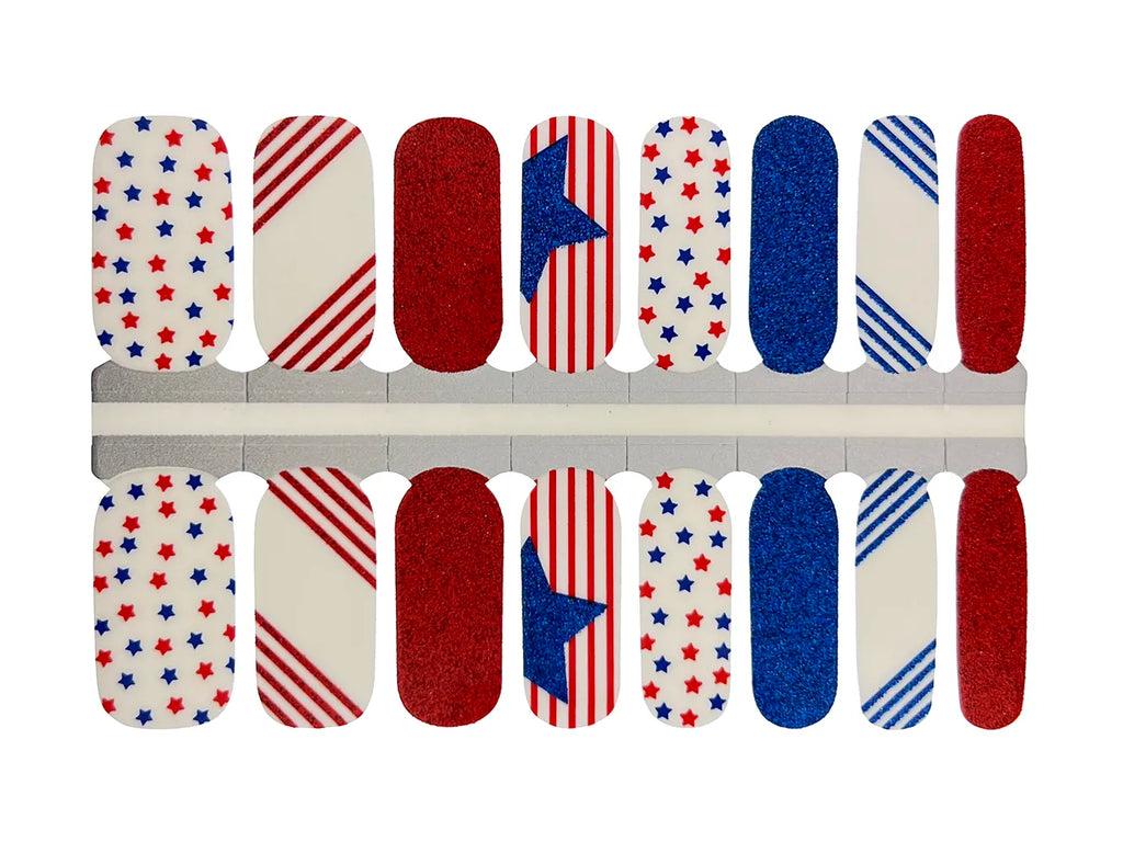 Red, White and Blue Patriotic Stars and Stripes Glitter - Nail Wrap Set