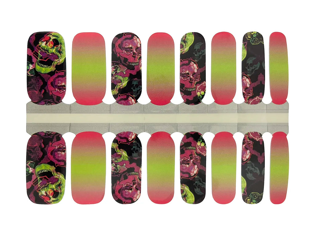 Neon Pink and Green Ombre Skulls - Nail Wrap Set