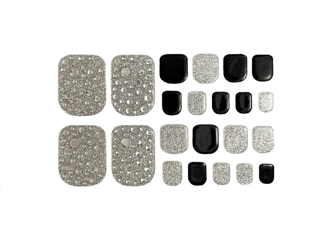 Black and Silver Glitter and Dots - Toe Wrap Set