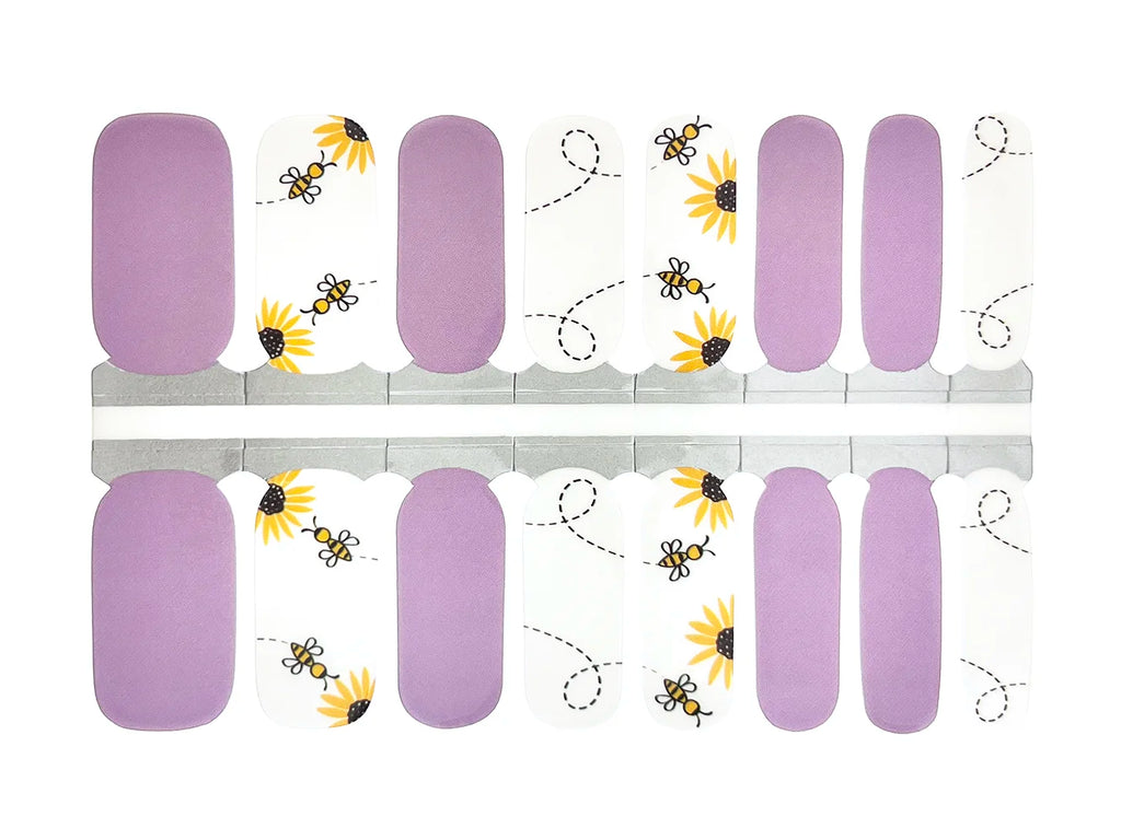 Bees and Sunflowers with Lavender Solids - Nail Wrap Set